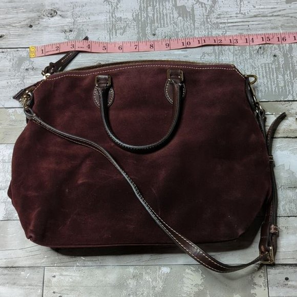 Dooney & Bourke Suede Wine Dillen Double Pocket Satchel - Picture 1 of 10